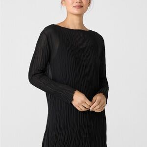 Eileen Fisher Black Silk Pleated Tunic